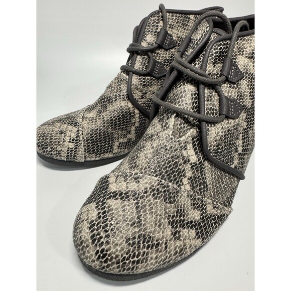 NEW Toms Kala Leather Snakeskin Print Lace Up Wedge Booties Womens 9 - Picture 5 of 12